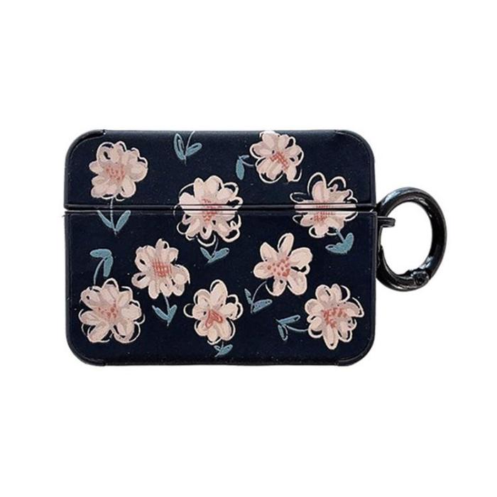 OEM - Airpods 3 Skal Daisy Pattern med Ringspänne - Svart/Rosa