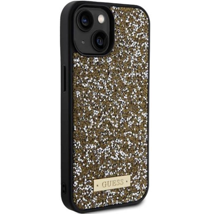 Guess - Guess iPhone 15 Mobilskal Rhinestone Metal Logo - Gul