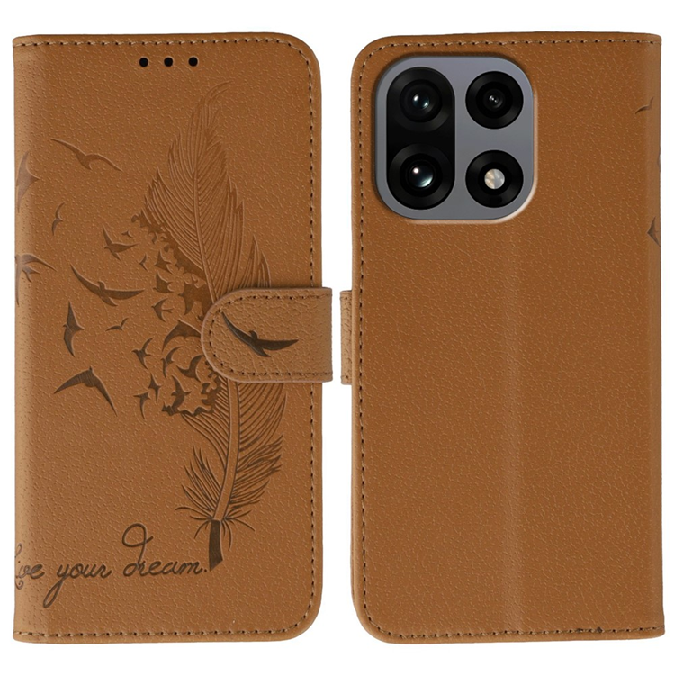 OnePlus 15 5G Plånboksfodral Imprint PU Läder (Brun) | 2353 | AlltMobil