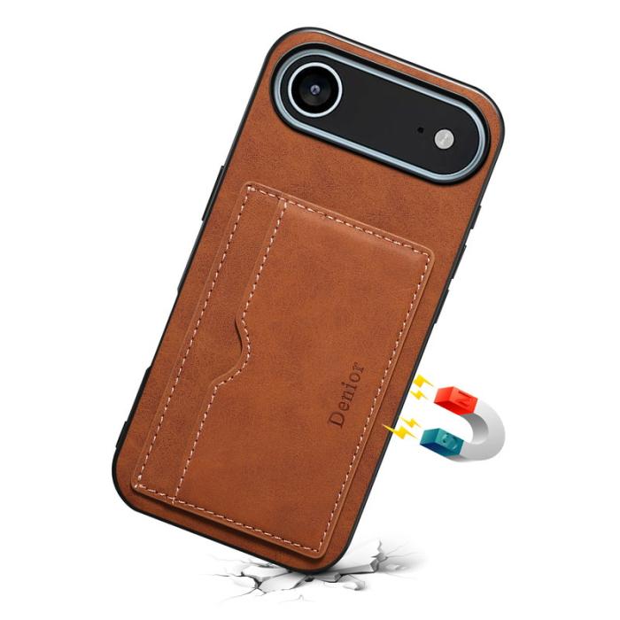 DENIOR - DENIOR iPhone Air Fodral Kortfack Ställ Konstläder - Brun