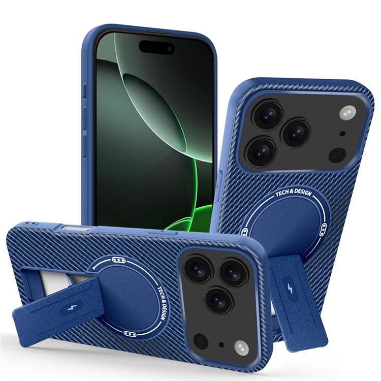 iPhone 17 Pro Max Mobilskal MagSafe Kickstand Carbon Fiber - Blå | 2353 | AlltMobil