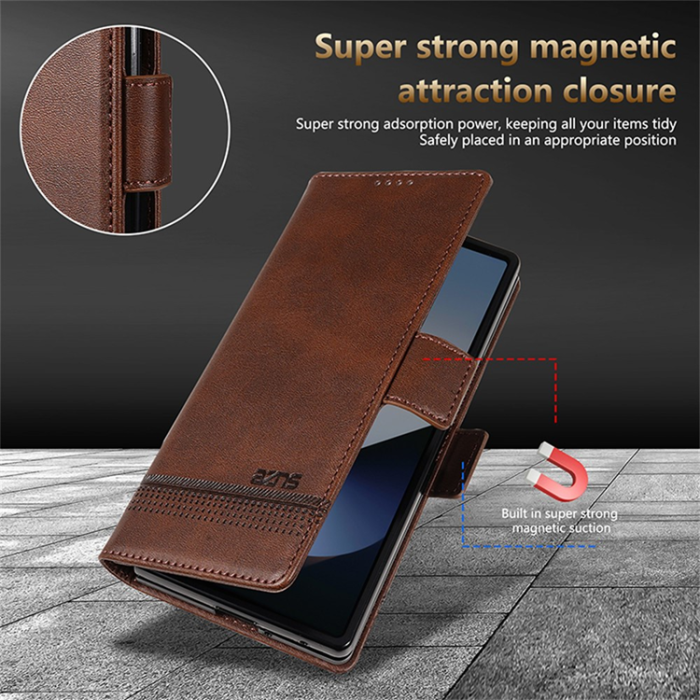 AZNS - AZNS Galaxy Z Fold 7 Plånboksfodral Cowhide Läder - Röd