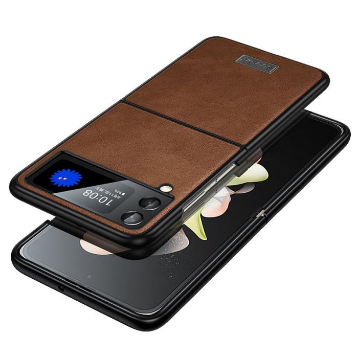 SULADA - SULADA Mobilskal till Galaxy Z Flip4 5G PU Läder TPU + PC Brun