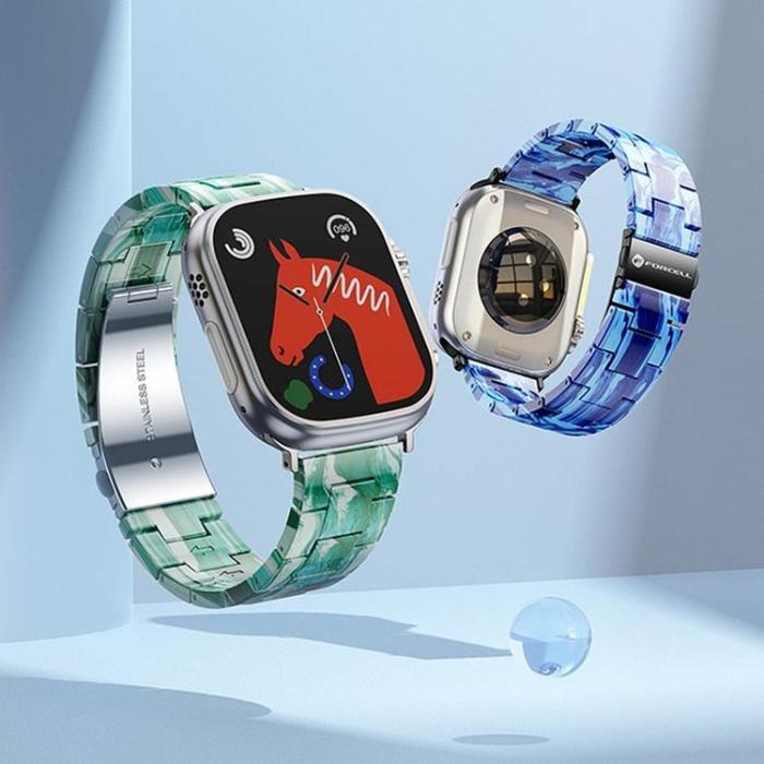 Forcell - Forcell Apple Watch (42/44/45/49mm) Armband Marble Resin - Grön