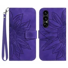 A-One Brand - Sony Xperia 1 VII Konstl&auml;der Pl&aring;nboksfodral Med Handledsrem - Lila