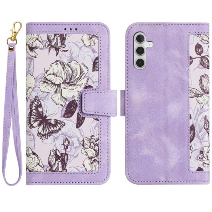 OEM - Mobilfodral för Samsung Galaxy S26 Konstläder Blommor med kortfack - Ljuslila