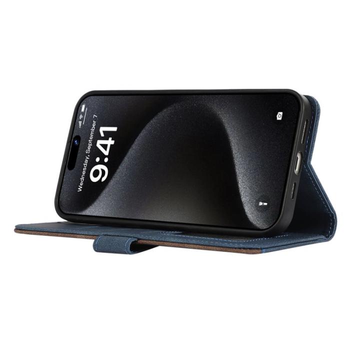 ABEEL - ABEEL iPhone 16 Plus Plånboksfodral RFID-Skydd Blå KonstLäder