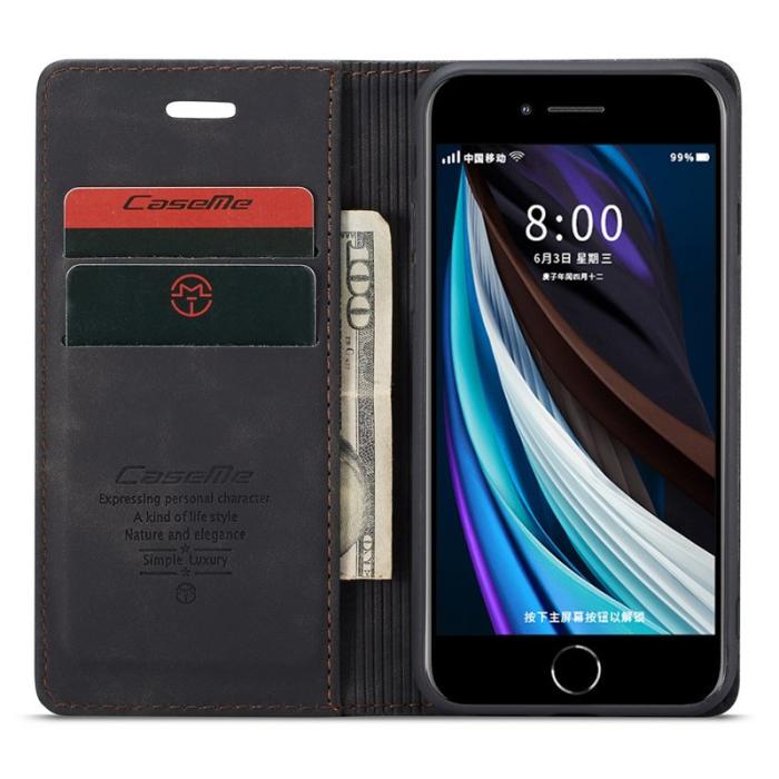 Caseme - CASEME 013 Series Plånboksfodral Konstläder för iPhone 8/7/SE 4.7 - Svart
