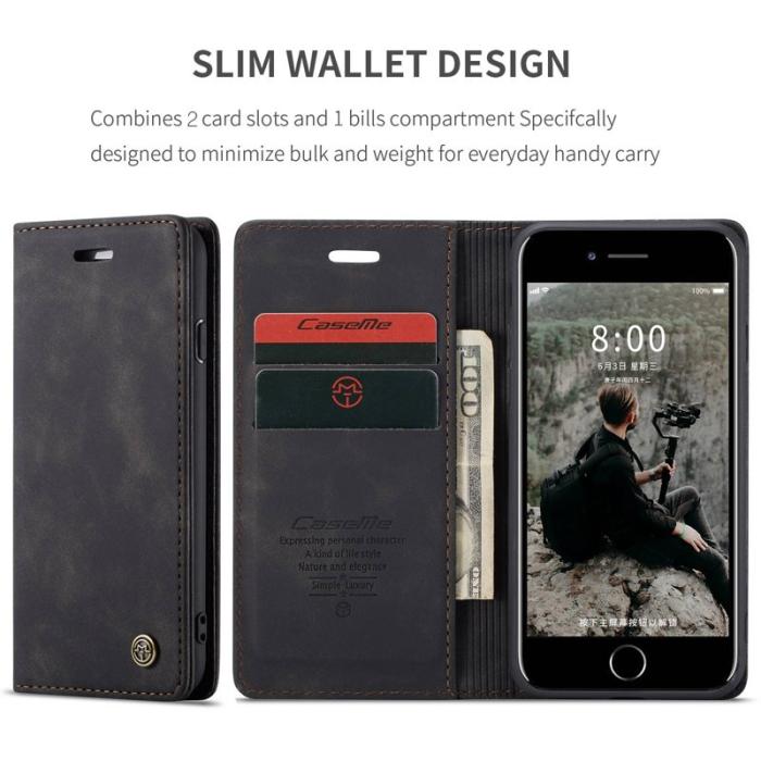 Caseme - CASEME 013 Series Plånboksfodral Konstläder för iPhone 8/7/SE 4.7 - Svart