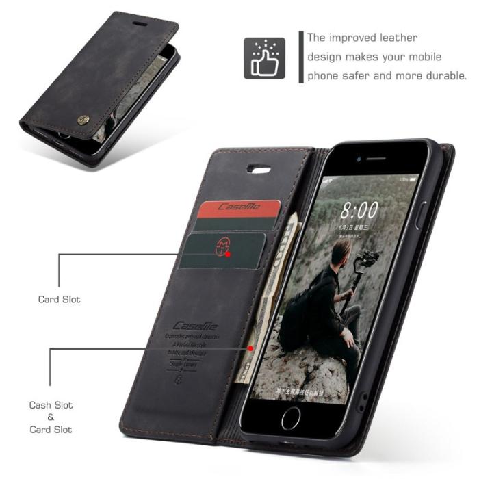 Caseme - CASEME 013 Series Plånboksfodral Konstläder för iPhone 8/7/SE 4.7 - Svart