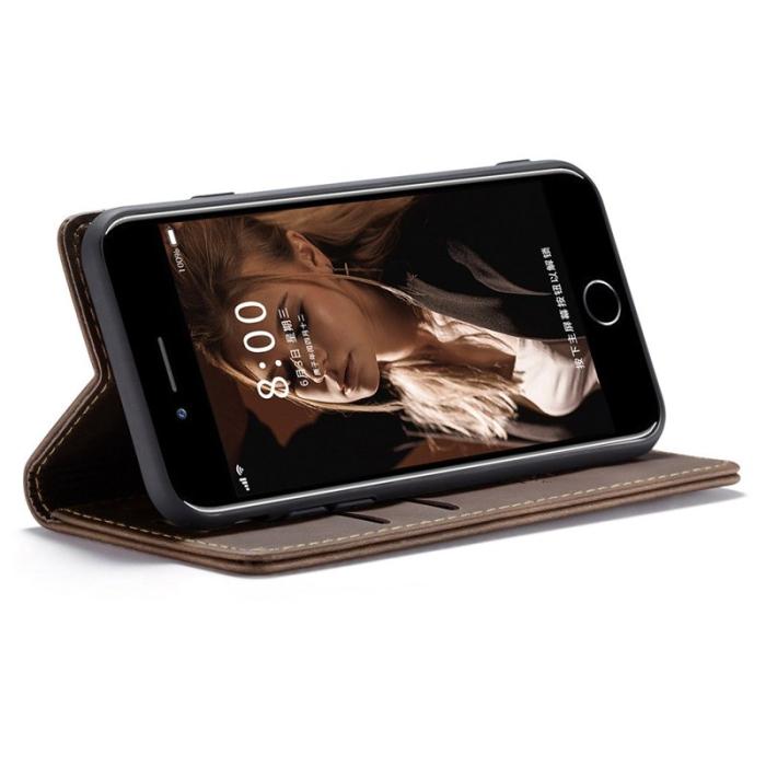 Caseme - CASEME 013 Series KonstLäder Mobilskal med Ställ för iPhone 8/7/SE - Brun