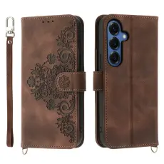 OEM - Samsung Galaxy S26 Pl&aring;nboksfodral Blomm&ouml;nster Konstl&auml;der - Brun