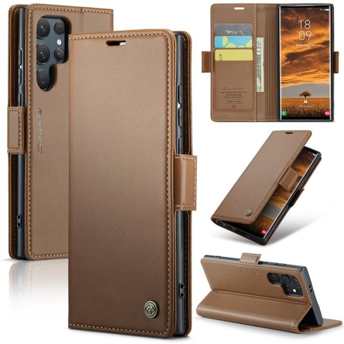 Caseme - CASEME Samsung Galaxy S25 Ultra Plånboksfodral Konstläder RFID-Skydd Brunt