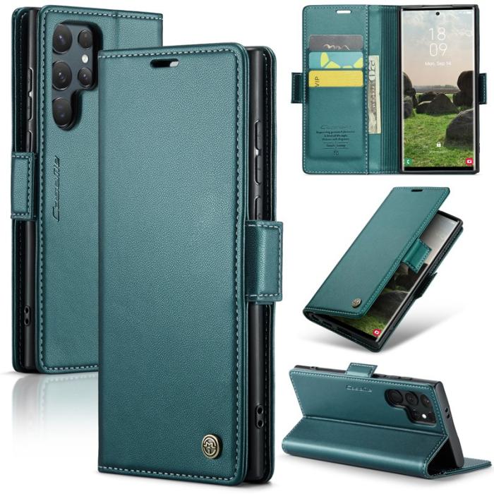 Caseme - CASEME Samsung Galaxy S25 Ultra Plånboksfodral Konstläder RFID-Skydd Grön
