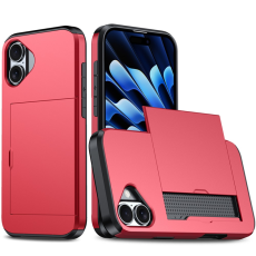 Amorus - AMORUS iPhone 17 Mobilskal Med Glidande Korthållare - Röd