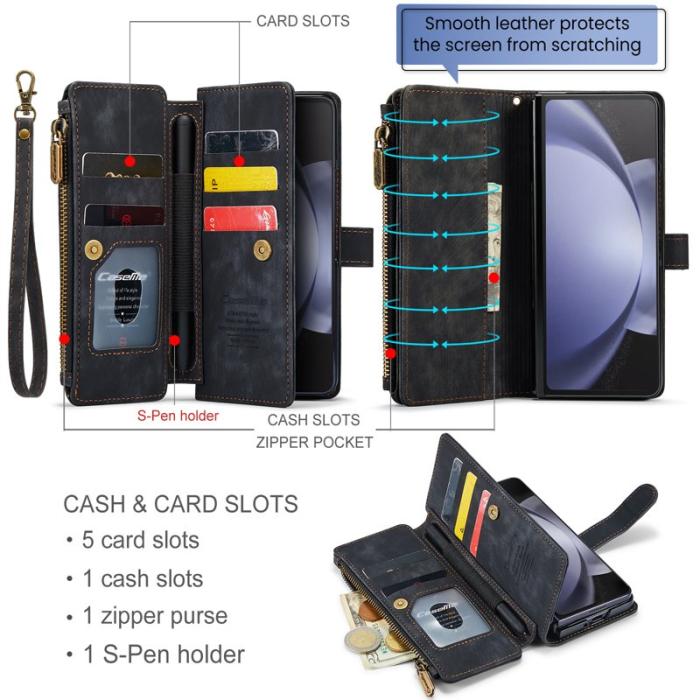 Caseme - CASEME Konstläder Plånboksfodral för Samsung Galaxy Z Fold5 5G - Svart