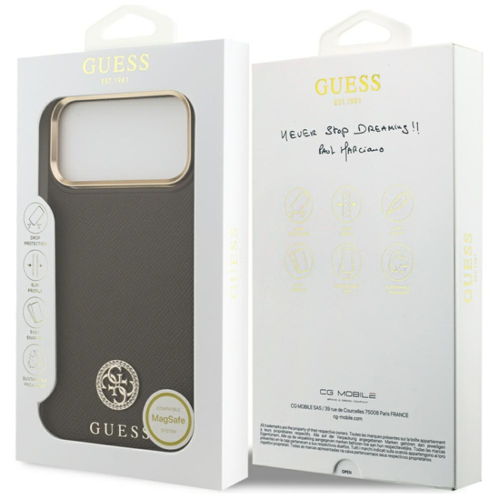 Guess - Guess iPhone 17 Pro Mobilskal Magsafe Grained Strass Logo - Brun