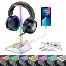 A-One Brand - NEW BEE RGB-Ljus Hörlursställ med USB, Typ-C Expansionshub Z8 - Silver