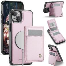 JEEHOOD - JEEHOOD J06 iPhone 14 Konstl&auml;der fodral MagSafe med kortfack - Rosa
