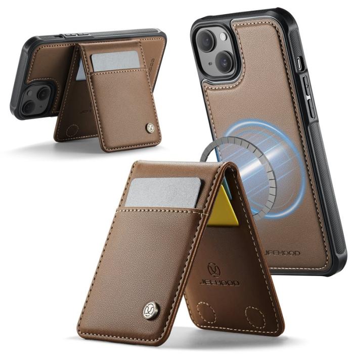 JEEHOOD - JEEHOOD J06 iPhone 14 Konstläder fodral MagSafe med kortfack - Brun