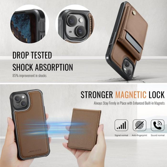 JEEHOOD - JEEHOOD J06 iPhone 14 Konstläder fodral MagSafe med kortfack - Brun
