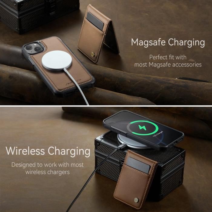 JEEHOOD - JEEHOOD J06 iPhone 14 Konstläder fodral MagSafe med kortfack - Brun