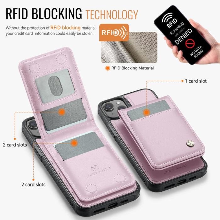 JEEHOOD - JEEHOOD J06 iPhone 14 Konstläder fodral MagSafe med kortfack - Rosa