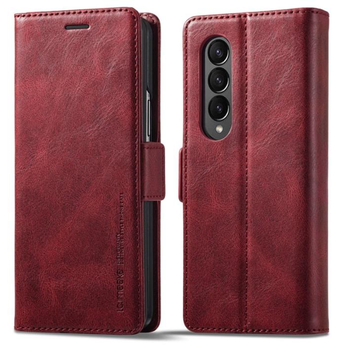 LC.imeeke - LC.IMEEKE för Samsung Galaxy Z Fold3 5G Plånboksfodral Konstläder - Röd
