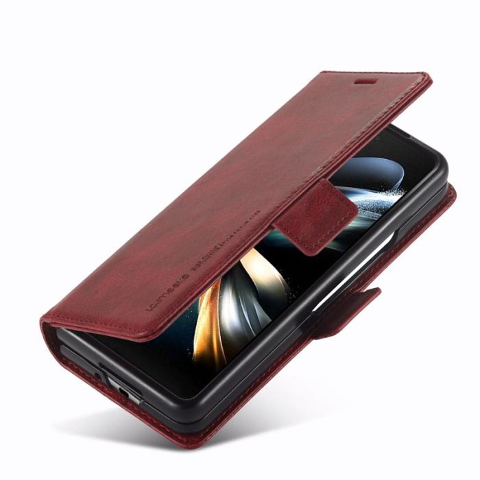 LC.imeeke - LC.IMEEKE för Samsung Galaxy Z Fold3 5G Plånboksfodral Konstläder - Röd