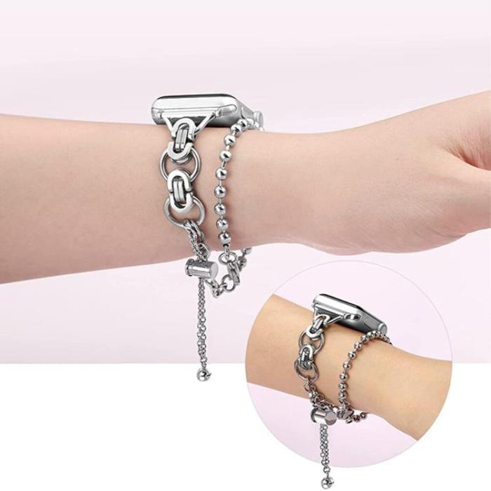 A-One Brand - Apple Watch 2/3/4/5/6/7/SE (38/40/41mm) Armband Metal Pearls - Silver