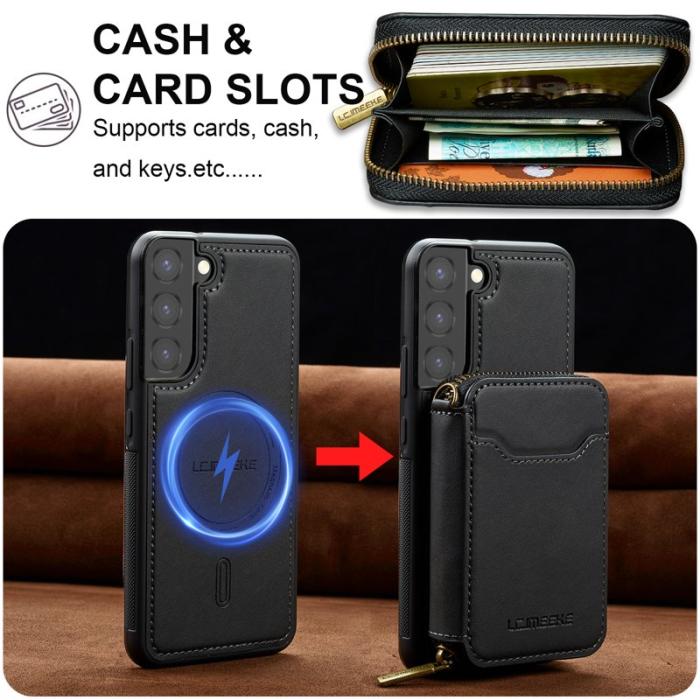 LC.imeeke - LC.IMEEKE L6 för Samsung Galaxy S22 5G Konstläder Plånboksfodral - Svart