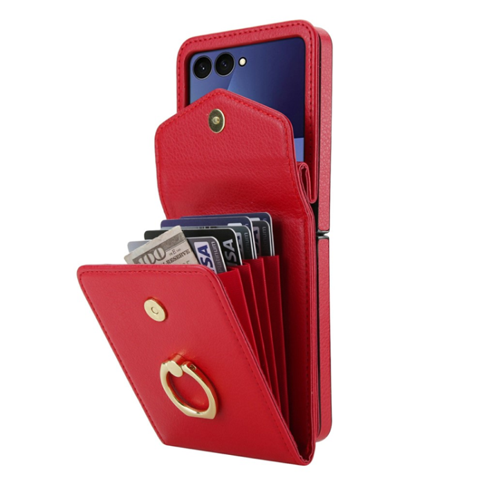 A-One Brand - Galaxy Z Flip7 Plånboksfodral Litchi med Axelrem - Röd