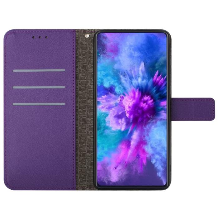 OEM - Samsung Galaxy S26 Fodral Imprint Konstläder Flip Folio - Mörklila