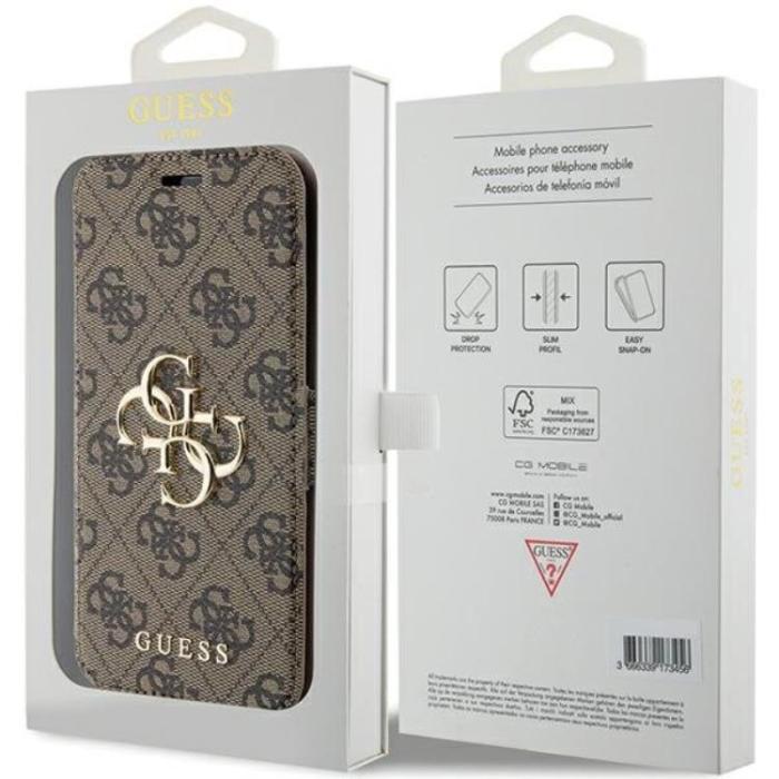 Guess - Guess iPhone 15/14/13 Plånboksfodral Metall Logo - Brun