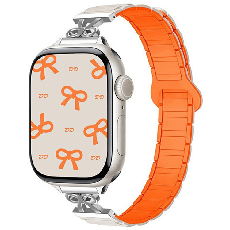 Apple Watch 42/44/45/46/49mm Armband Magnetic Bowknot - Starlight/Orange | 5122 | AlltMobil