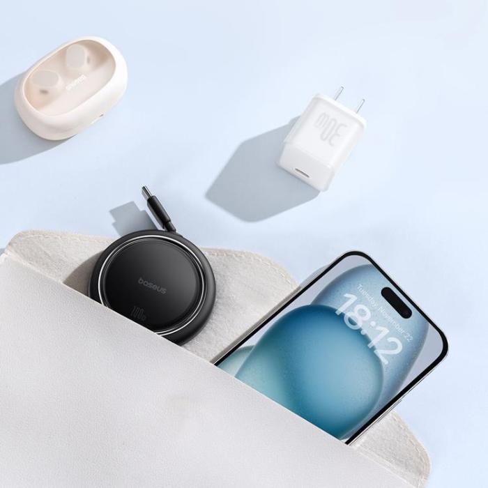 BASEUS - Baseus Retractable Free2Draw Mini USB-C - USB-C 100W 1m - Svart