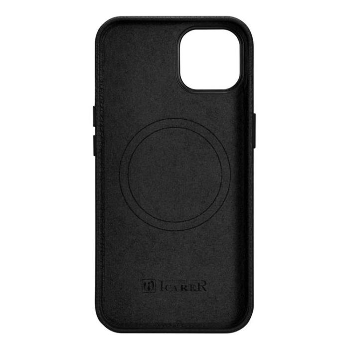 ICARER - iCarer iPhone 14 Plus Skal Magsafe Äkta Läder Litchi Premium - Svart