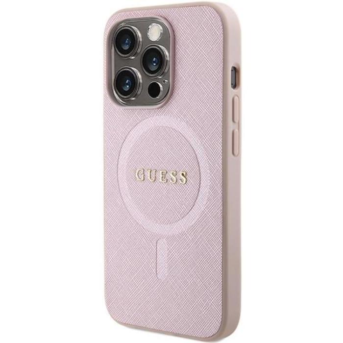 Guess - Guess iPhone 15 Pro Mobilskal Magsafe Saffiano - Rosa