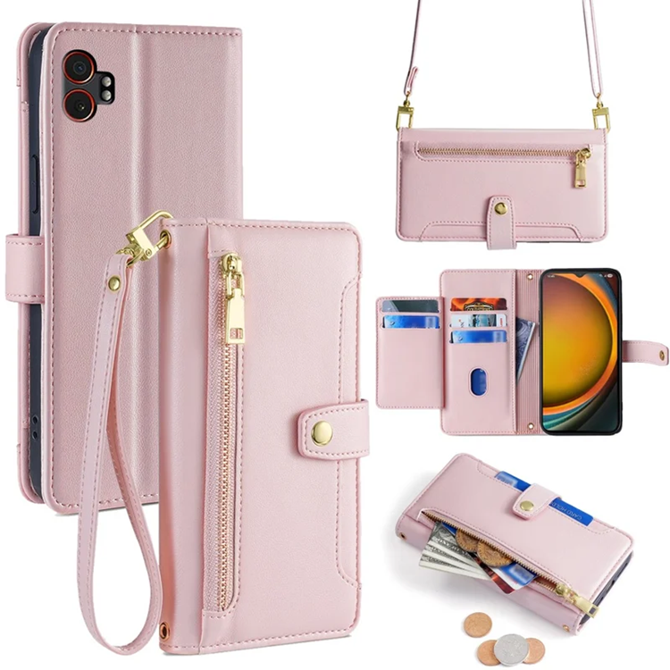 Galaxy Xcover 7 Pro Konstläder Plånboksfodral med 2 Rem - Rosa (Rosa) | 2353 | AlltMobil