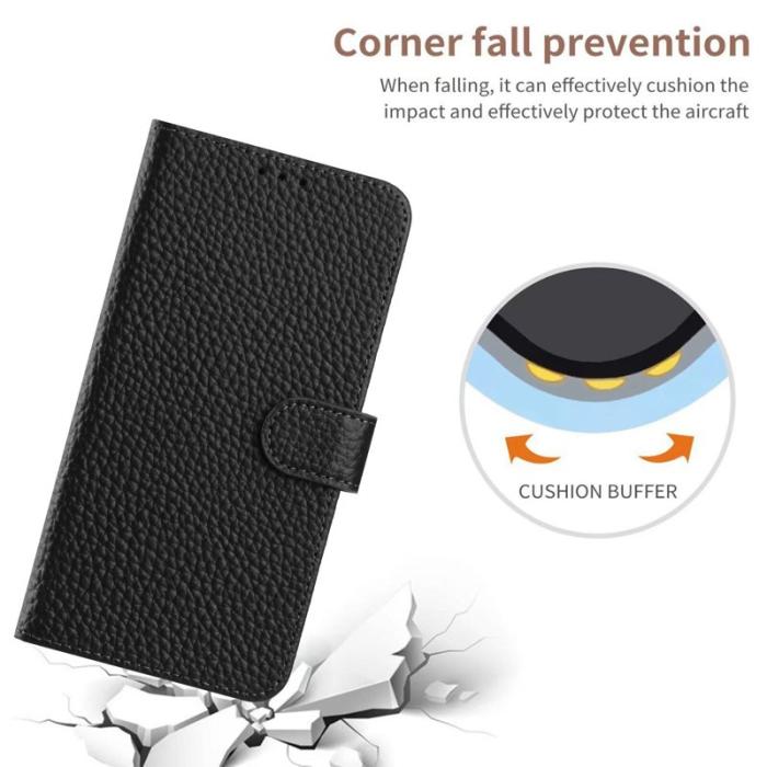 OEM - LITCHI Samsung Galaxy S26 Fodral Äkta Läder Flip - Svart