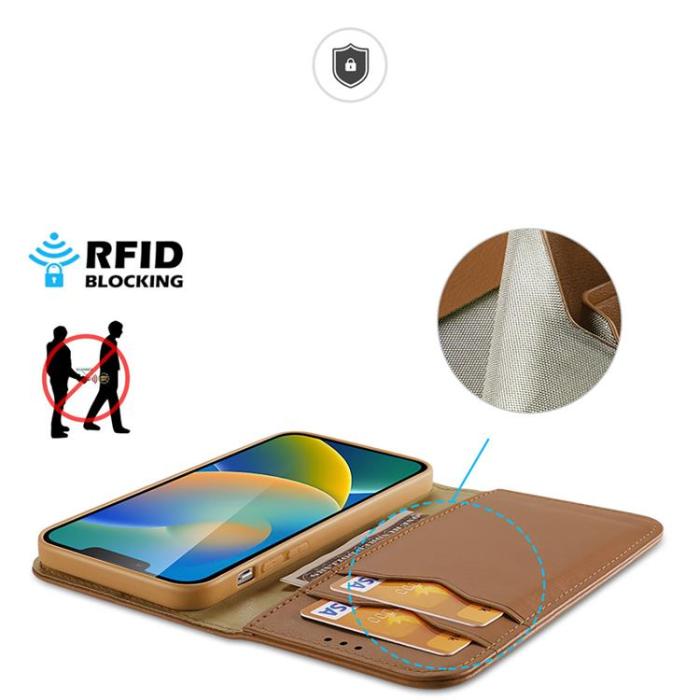 Dux Ducis - Dux Ducis iPhone 14 Plånboksfodral Äkta Läder Hivo Flip - Brun