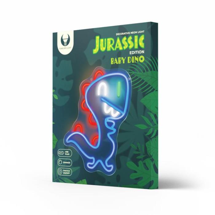 Forever Light - Forever Light LED Neon PLEXI JURASSIC BABY DINO FLNJ01 - Blå
