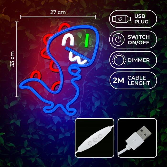 Forever Light - Forever Light LED Neon PLEXI JURASSIC BABY DINO FLNJ01 - Blå