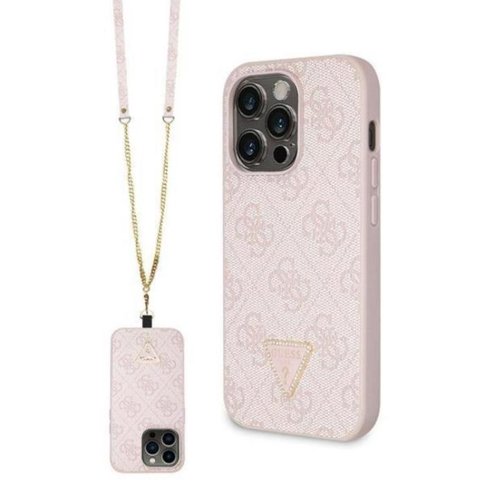 Guess - Guess iPhone 14 Pro Max Mobilskal Crossbody Metall Logo - Rosa