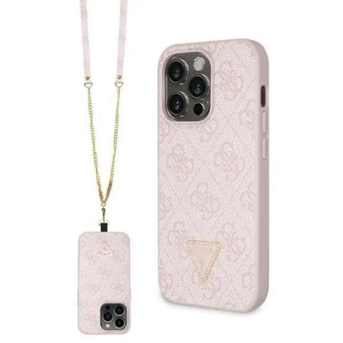 Guess - Guess iPhone 14 Pro Max Mobilskal Crossbody Metall Logo - Rosa