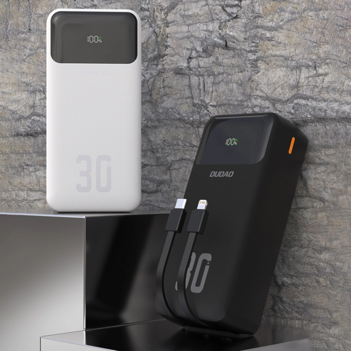 Dudao - Dudao Powerbank 30000mAh 22.5W PD med Kabel - Vit