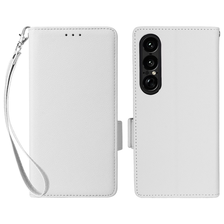 Sony Xperia 1 VII Plånboksfodral Litchi Texture Med Rem - Vit | 2353 | AlltMobil