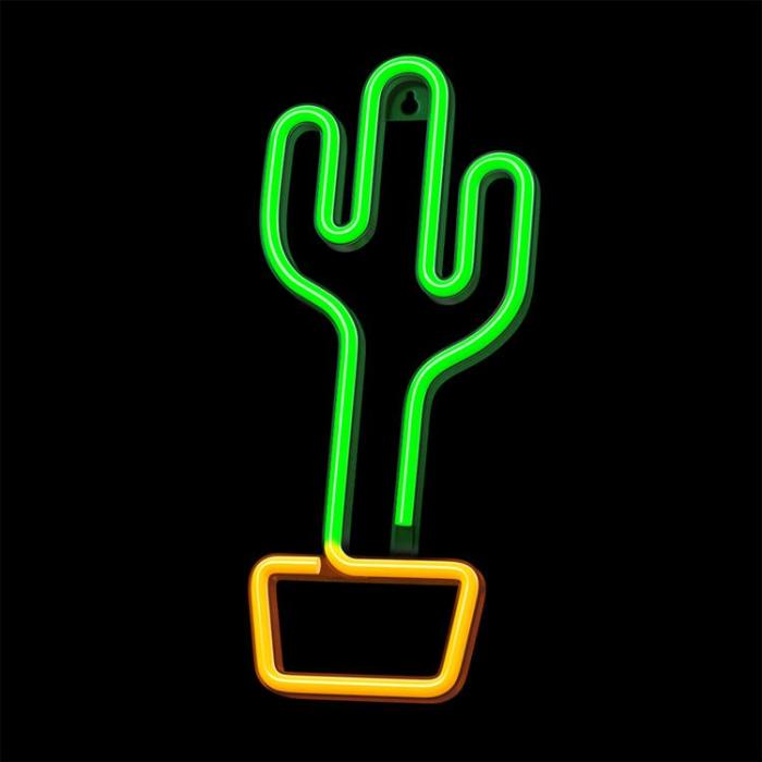 Forever Light - Forever Light LED Neon CACTUS Bat FLNE02 + USB - Orange/Grön