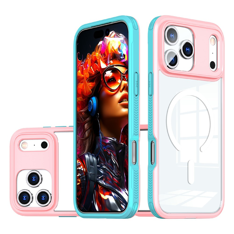 iPhone 17 Pro Max Mobilskal MagSafe TPU + PC Clear - Rosa/Cyan | 2353 | AlltMobil