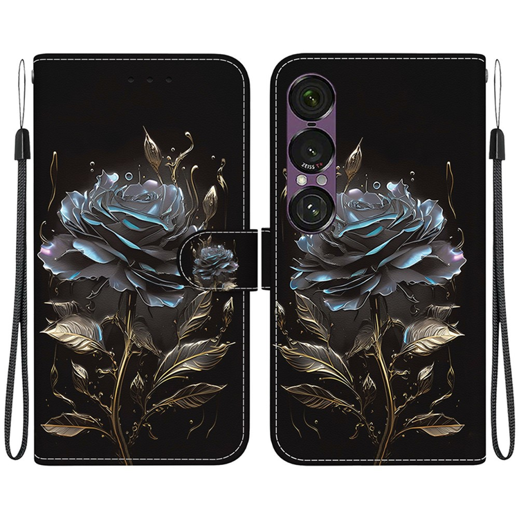 Sony Xperia 1 VII Plånboksfodral Pattern Printing - Svart Rose | 2353 | AlltMobil